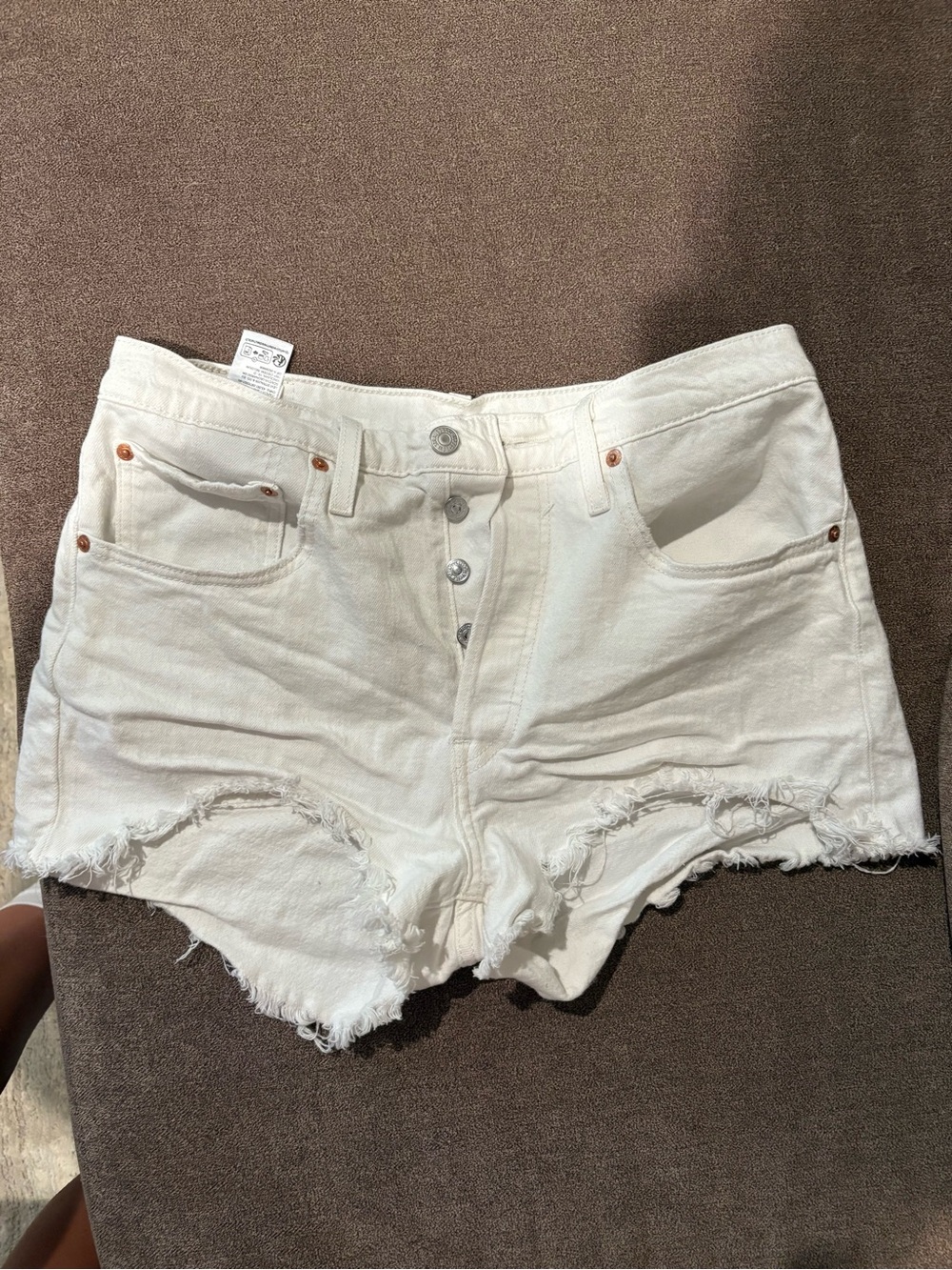 Levi's White Distressed High-Waist Jean Shorts
